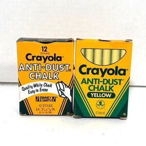 VTG 1988 Crayola Binny & Smith Anti Dust Chalk Sticks White Yellow 2 Packs Lot